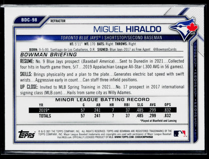 2021 Bowman Draft Miguel Hiraldo Chrome Refractor #BDC-98