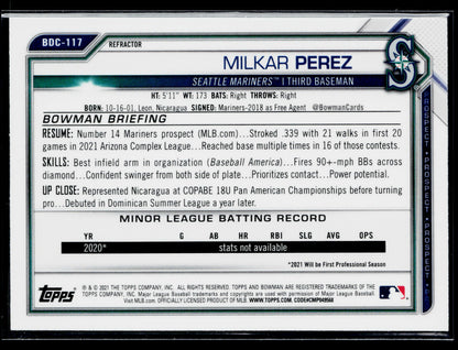 2021 Bowman Draft Milkar Perez Chrome Refractor #BDC-117