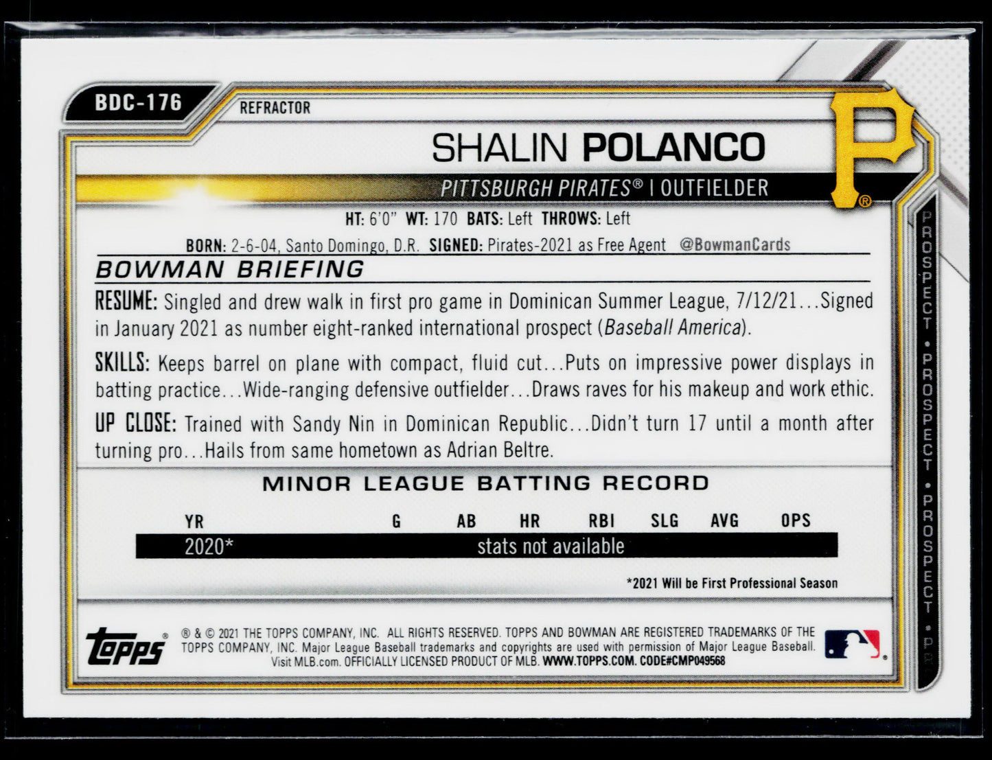 2021 Bowman Draft Shalin Polanco Chrome Refractor #BDC-176