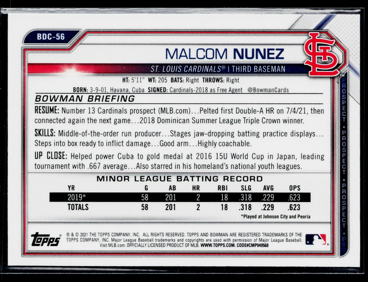 2021 Bowman Draft Malcom Nunez Chrome Sky Blue Refractor #BDC-56