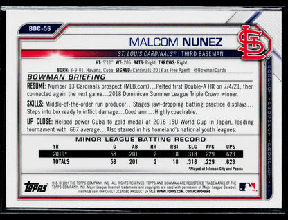 2021 Bowman Draft Malcom Nunez Chrome Sky Blue Refractor #BDC-56
