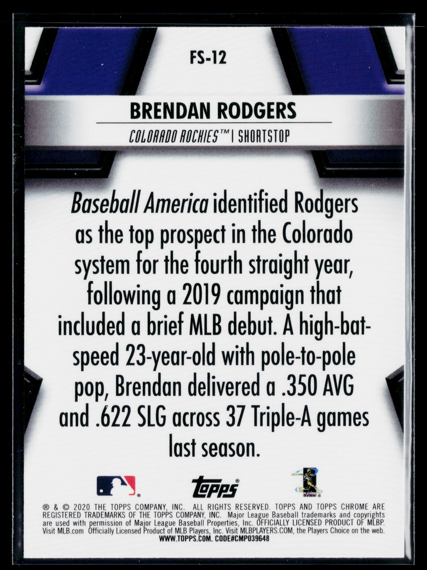 2020 Topps Chrome Brendan Rodgers Future Stars #FS-12