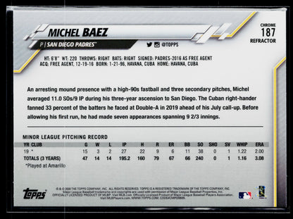 2020 Topps Chrome Michel Baez Rookie Pink Refractor #187