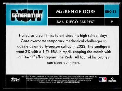 2022 Topps Chrome Update MacKenzie Gore Generation Now Chrome #GNC-11