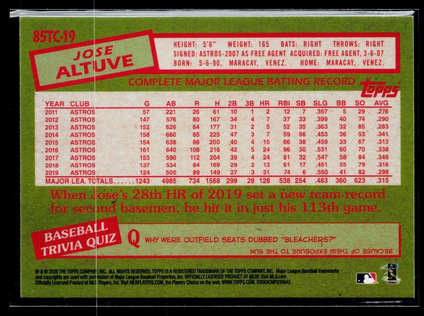 2020 Topps Chrome Jose Altuve 1985 Topps Baseball #85TC-19