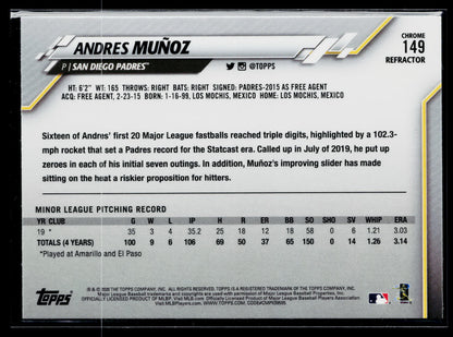 2020 Topps Chrome Andres Muñoz Rookie Refractor #149