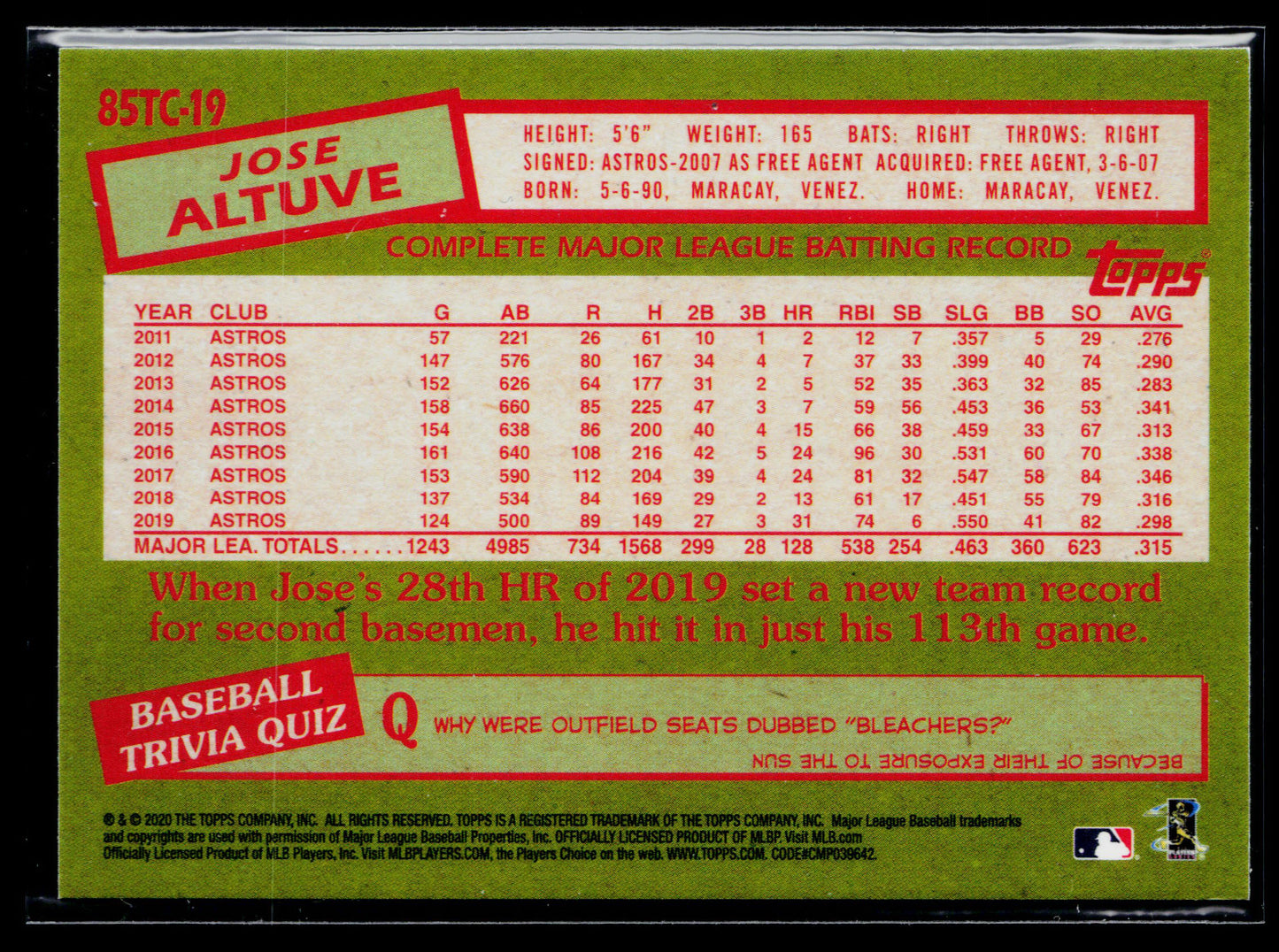2020 Topps Chrome Jose Altuve 1985 Topps Baseball #85TC-19