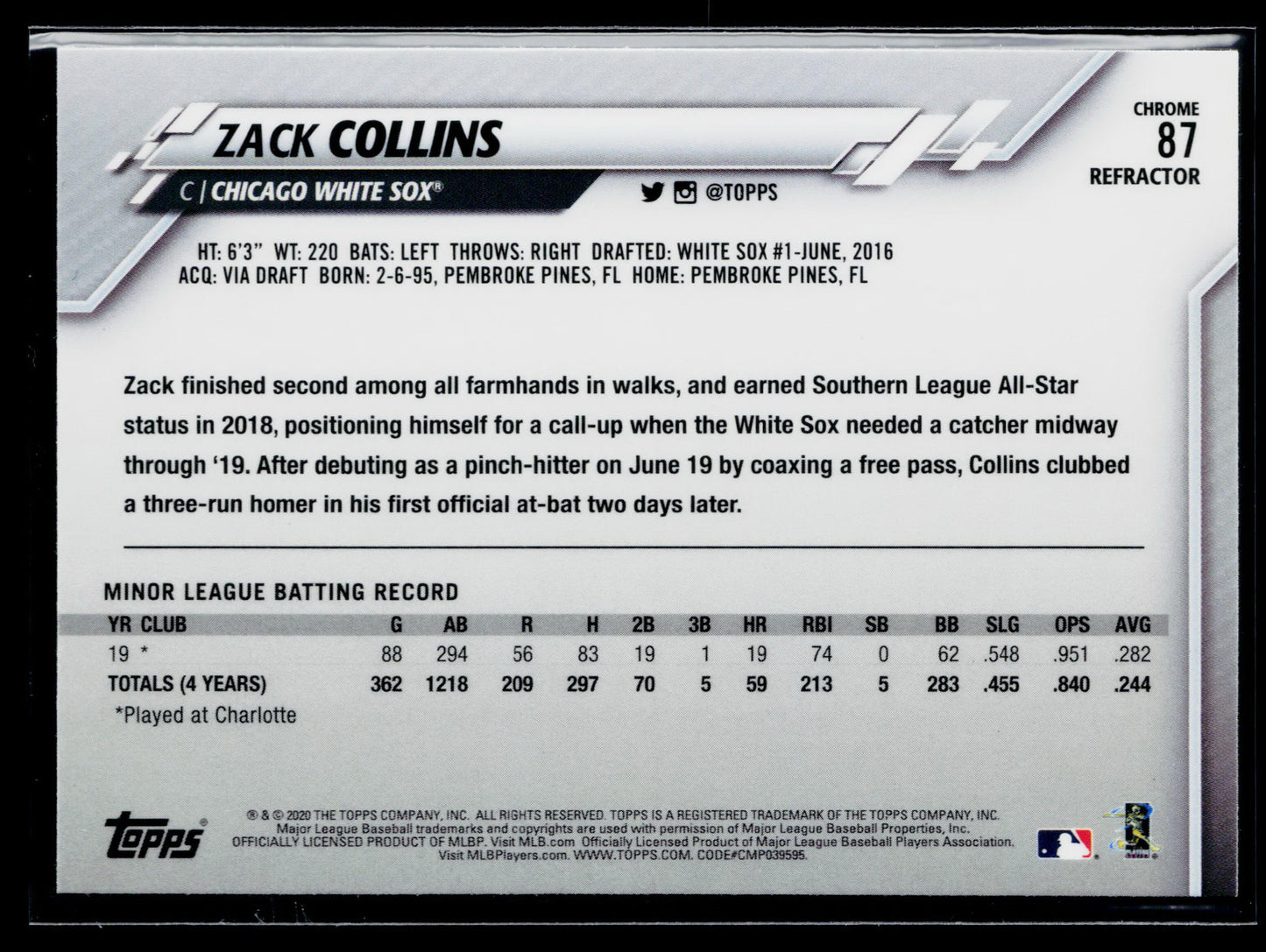 2020 Topps Chrome Zack Collins Rookie Pink Refractor #87