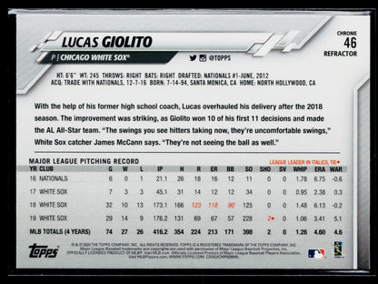 2020 Topps Chrome Lucas Giolito Pink Refractor #46