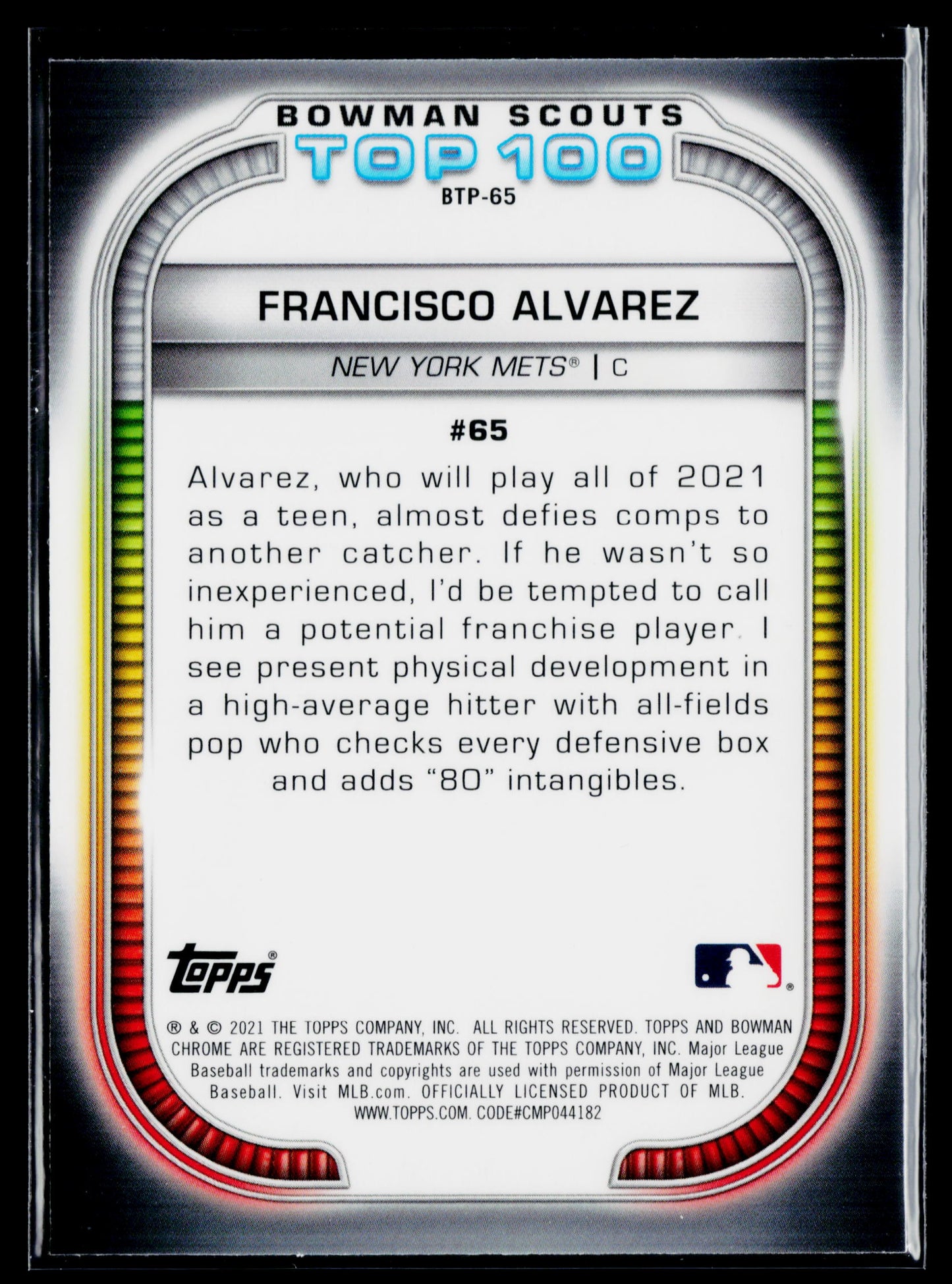 2021 Bowman Francisco Alvarez Chrome Bowman Scouts Top 100 #BTP-65