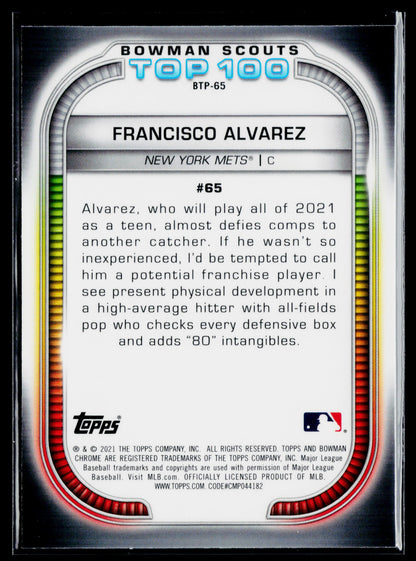 2021 Bowman Francisco Alvarez Chrome Bowman Scouts Top 100 #BTP-65