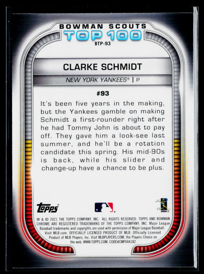 2021 Bowman Clarke Schmidt Chrome Bowman Scouts Top 100 #BTP-93