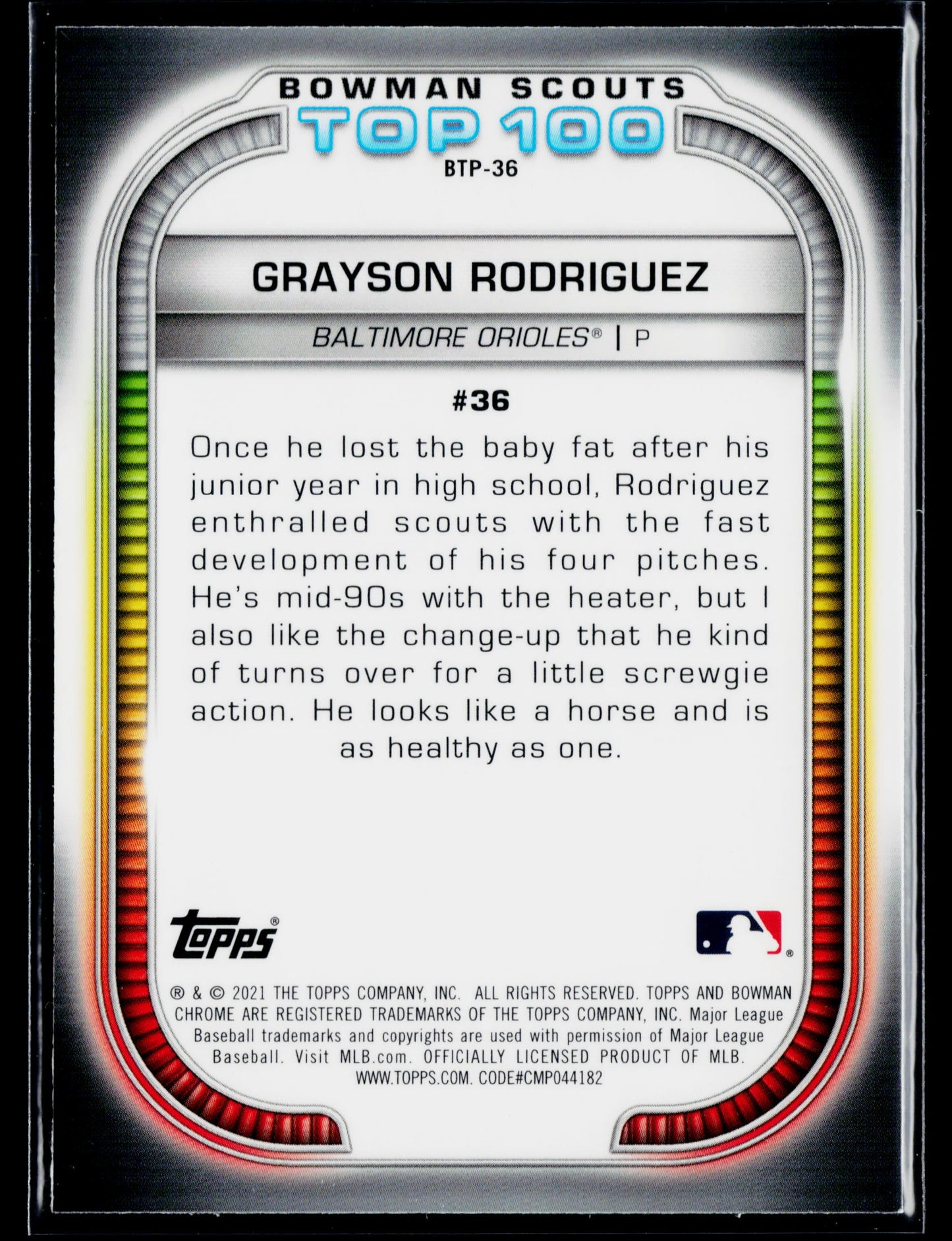 2021 Bowman Grayson Rodriguez Chrome Bowman Scouts Top 100 #BTP-36