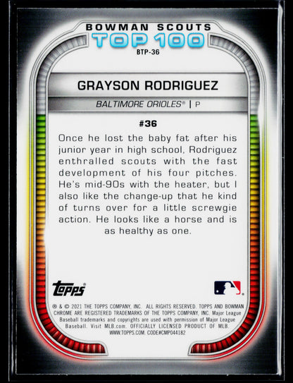 2021 Bowman Grayson Rodriguez Chrome Bowman Scouts Top 100 #BTP-36