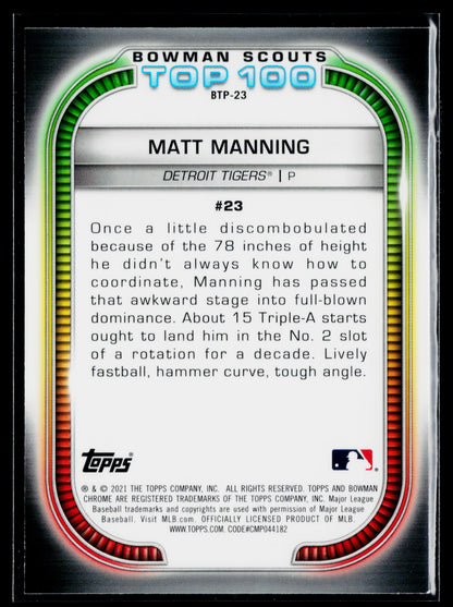 2021 Bowman Matt Manning Chrome Bowman Scouts Top 100 #BTP-23
