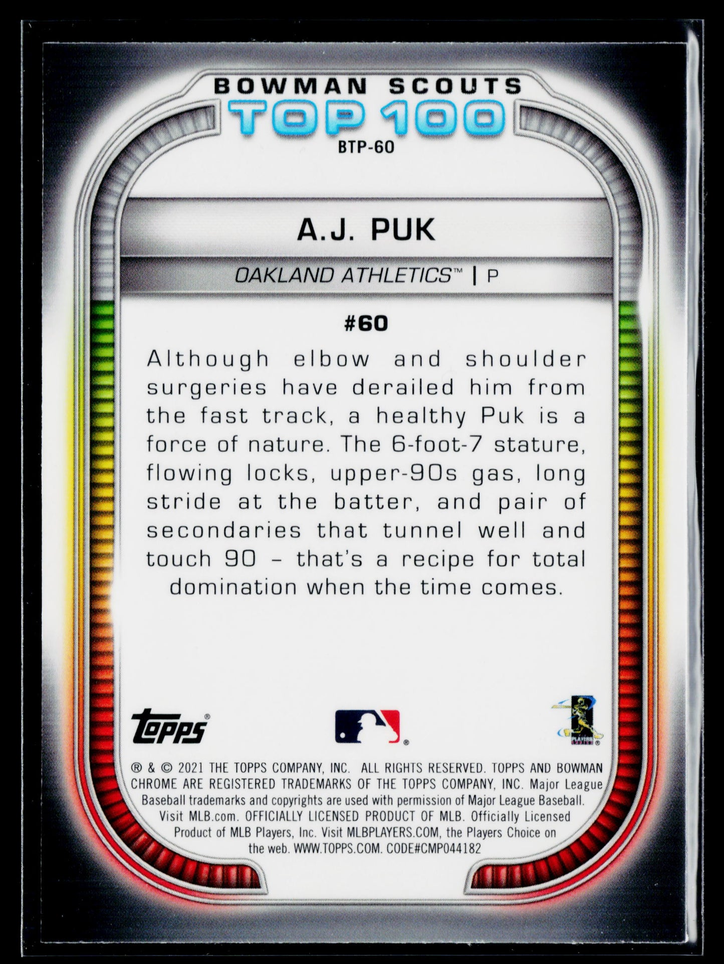2021 Bowman A.J. Puk Chrome Bowman Scouts Top 100 #BTP-60