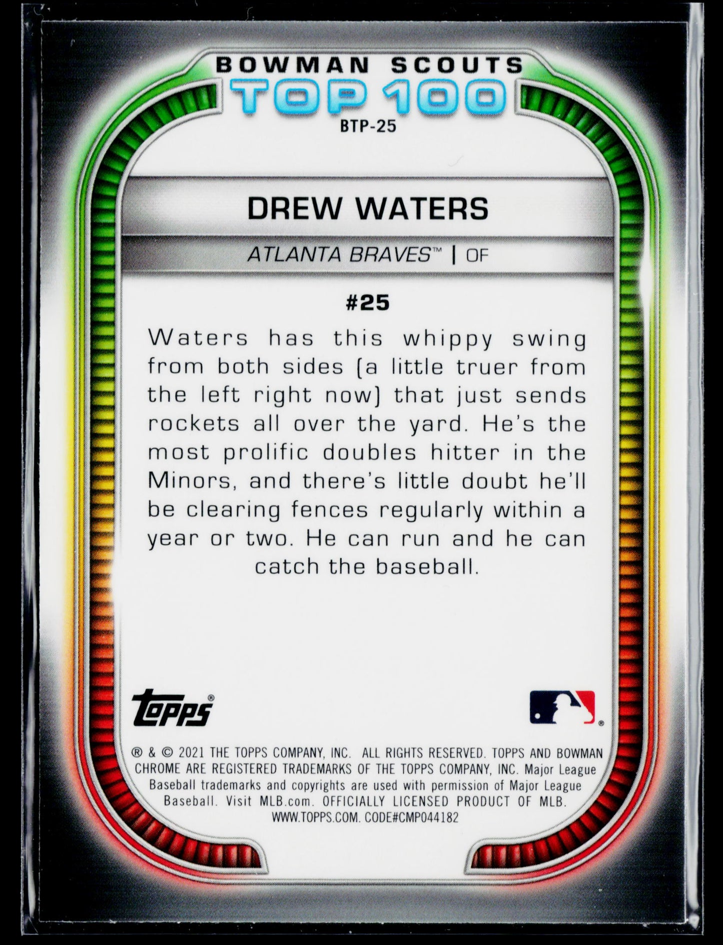 2021 Bowman Drew Waters Chrome Bowman Scouts Top 100 #BTP-25