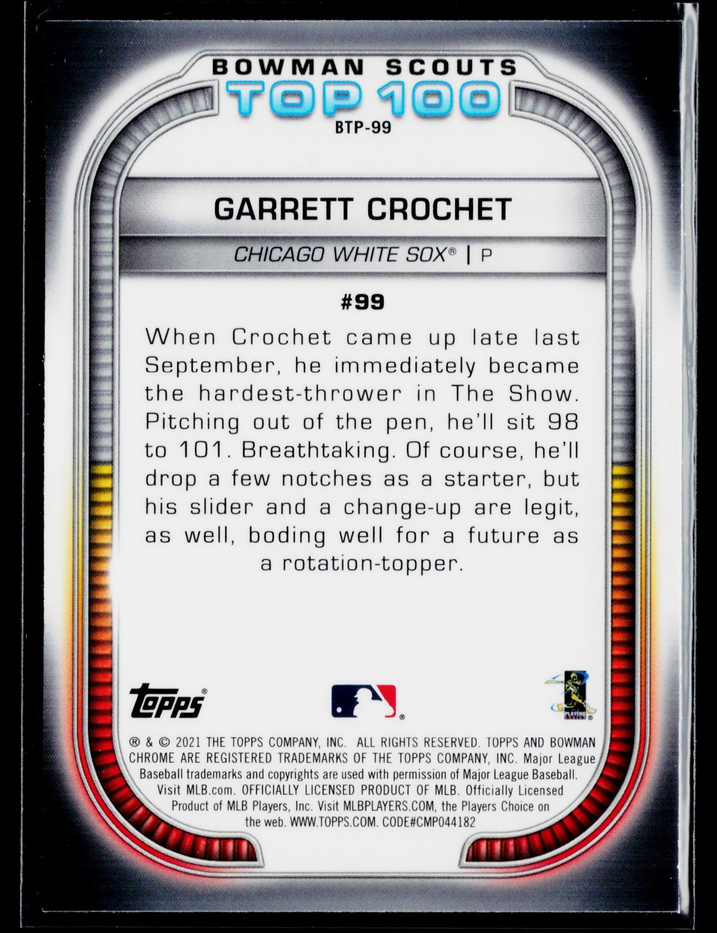 2021 Bowman Garrett Crochet Chrome Bowman Scouts Top 100 #BTP-99