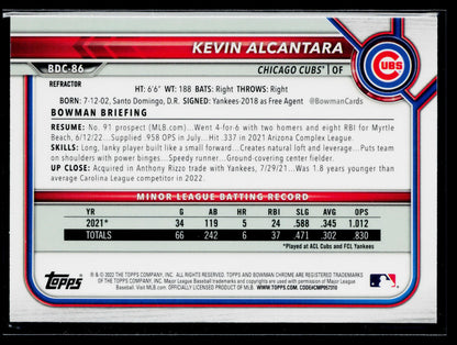 2022 Bowman Draft Kevin Alcantara Chrome Refractor #BDC-86