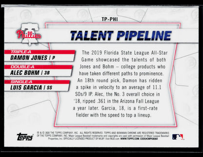 2020 Bowman Damon Jones / Alec Bohm / Luis Garcia Chrome Talent Pipeline #TP-PHI