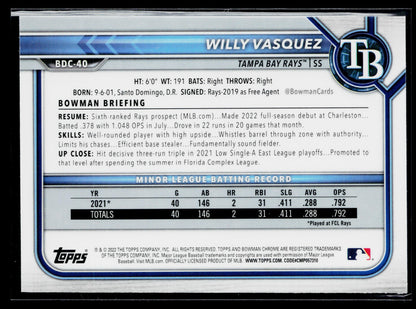 2022 Bowman Draft Willy Vasquez Chrome Black & White RayWave Refractor #BDC-40