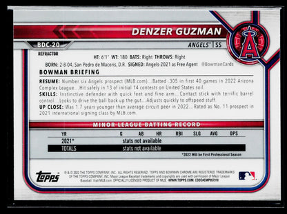 2022 Bowman Draft Denzer Guzman Chrome Refractor #BDC-20