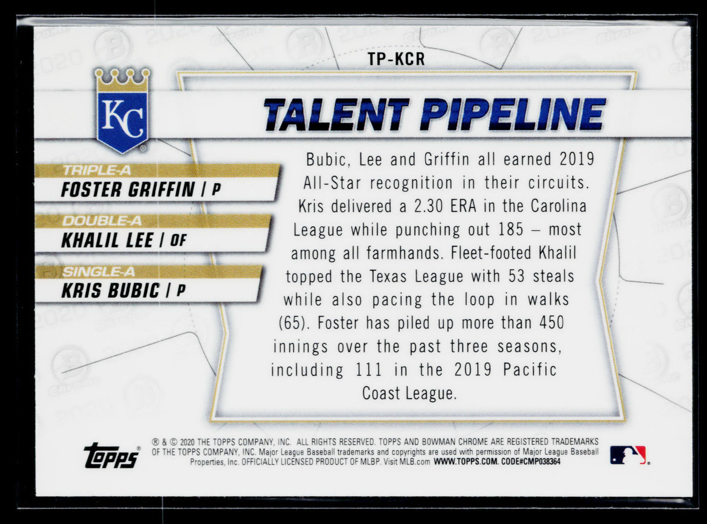 2020 Bowman Foster Griffin / Khalil Lee / Kris Bubic Talent Pipeline #TP-KCR