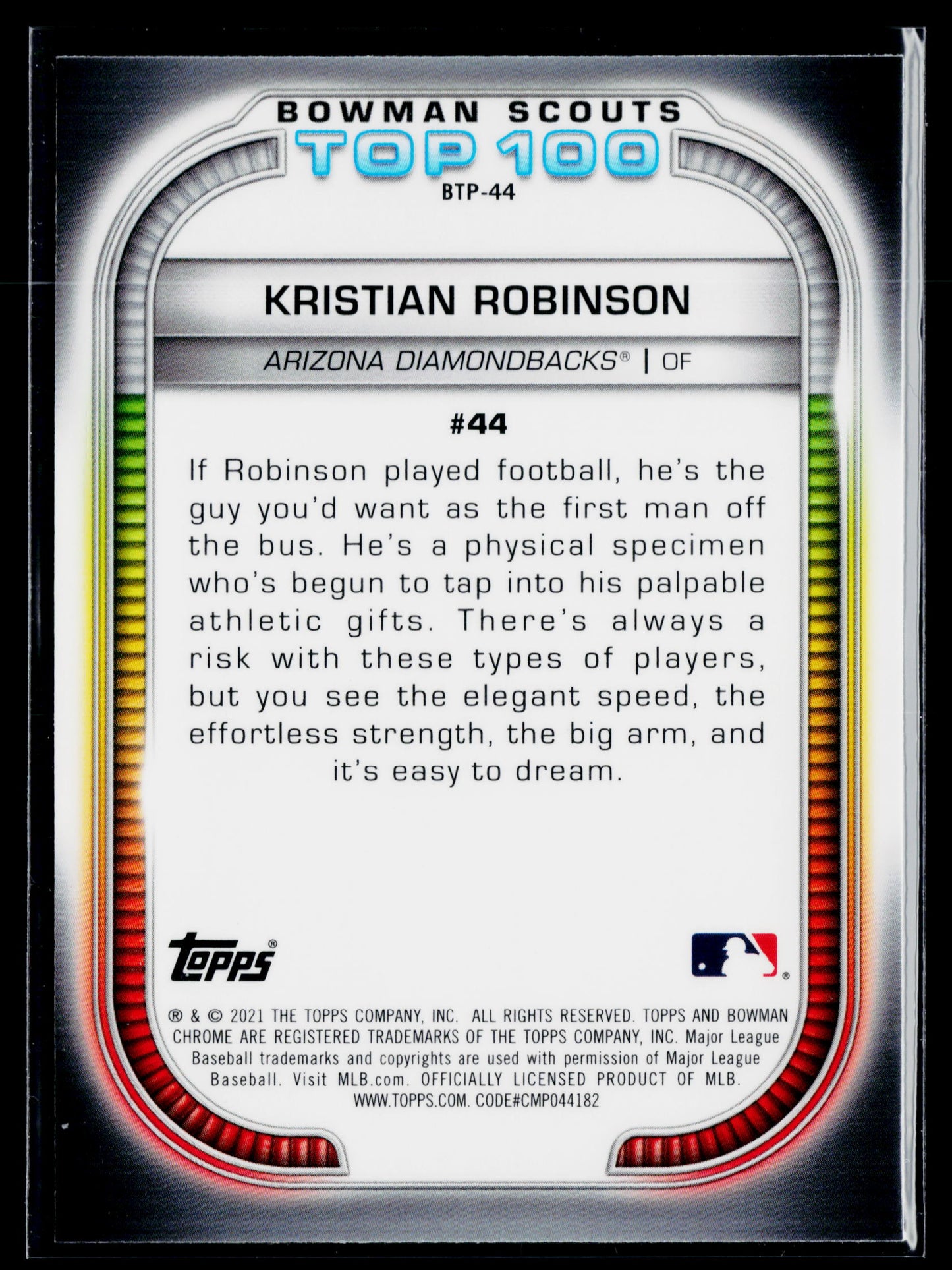 2021 Bowman Kristian Robinson Chrome Bowman Scouts Top 100 #BTP-44