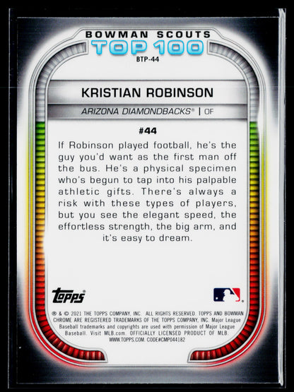 2021 Bowman Kristian Robinson Chrome Bowman Scouts Top 100 #BTP-44
