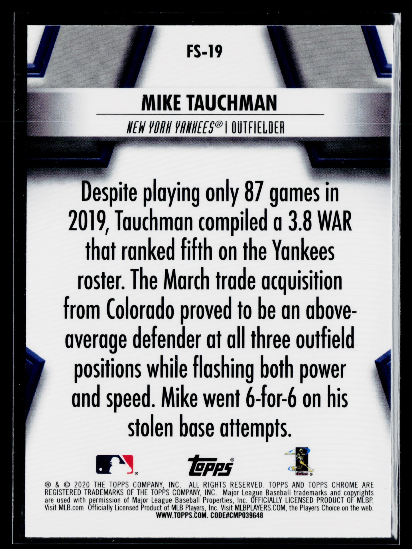 2020 Topps Chrome Mike Tauchman Future Stars #FS-19