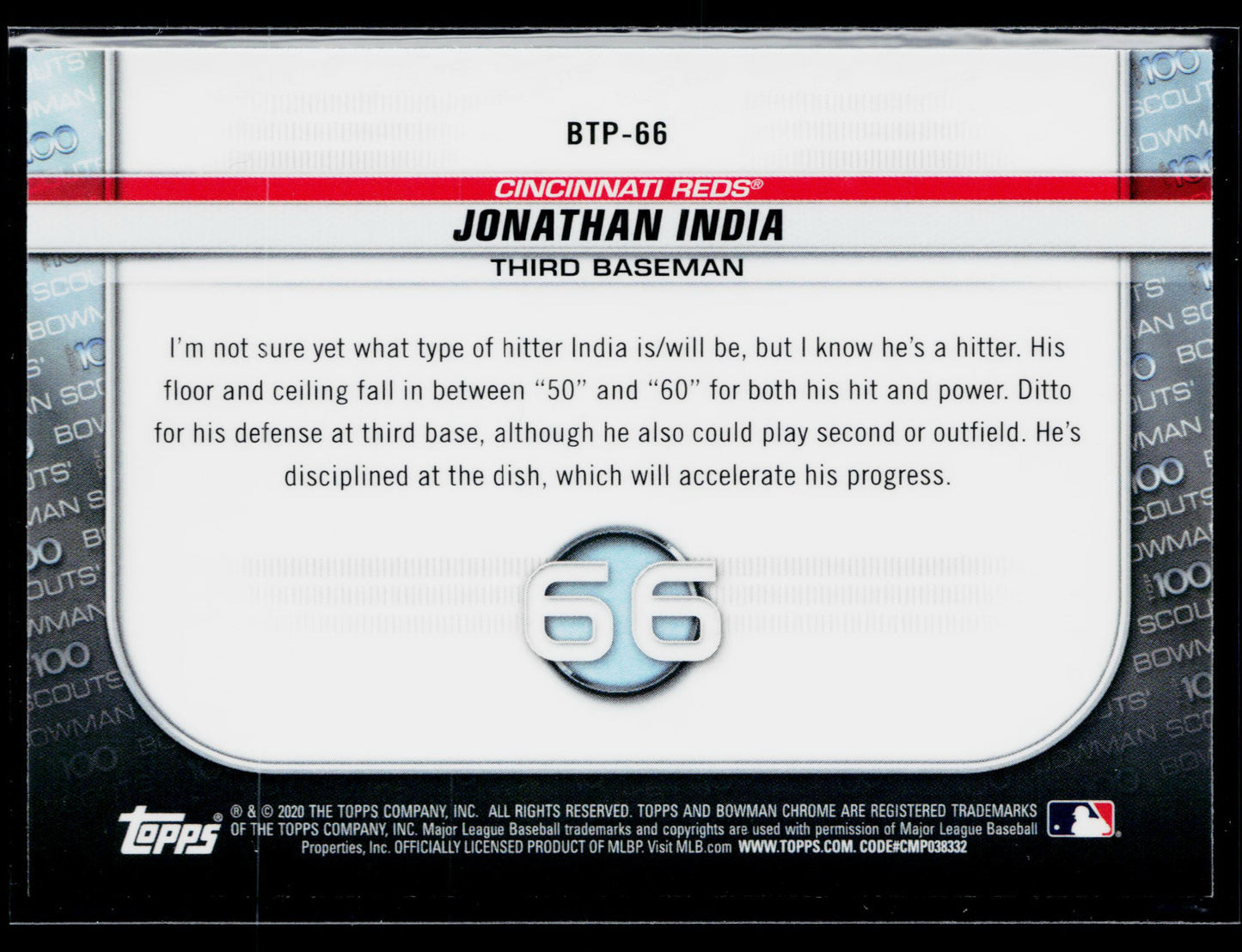 2020 Bowman Jonathan India Chrome Bowman Scouts Top 100 #BTP-66