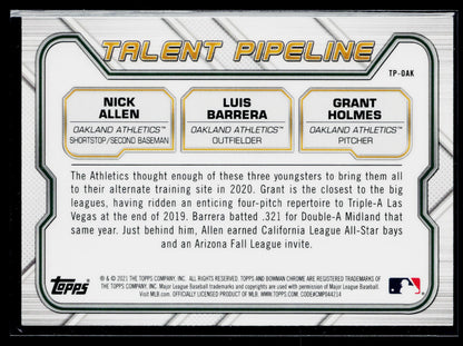 2021 Bowman Luis Barrera / Nick Allen / Grant Holmes Talent Pipeline #TP-OAK