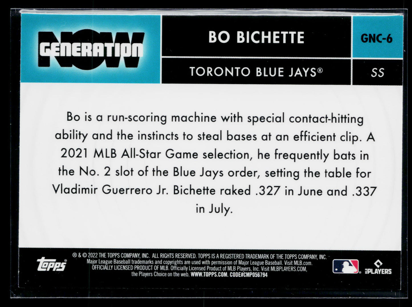 2022 Topps Chrome Update Bo Bichette Generation Now Chrome #GNC-6