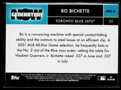 2022 Topps Chrome Update Bo Bichette Generation Now Chrome #GNC-6