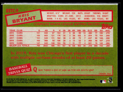 2020 Topps Chrome Kris Bryant 1985 Topps Baseball #85TC-9