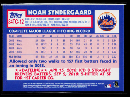 2019 Topps Chrome Noah Syndergaard 1984 Topps Baseball 35th Anniversary #84TC-12