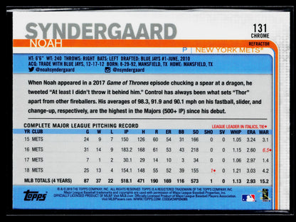 2019 Topps Chrome Noah Syndergaard Pink Refractor #131