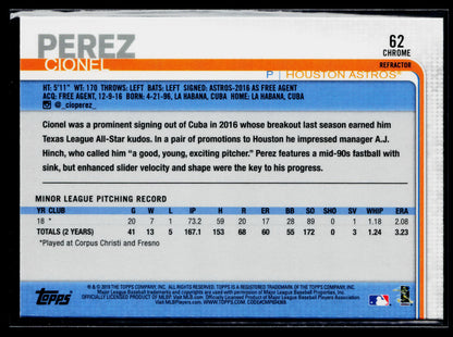2019 Topps Chrome Cionel Perez Rookie Pink Refractor #62