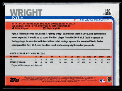2019 Topps Chrome Kyle Wright Rookie Pink Refractor #120