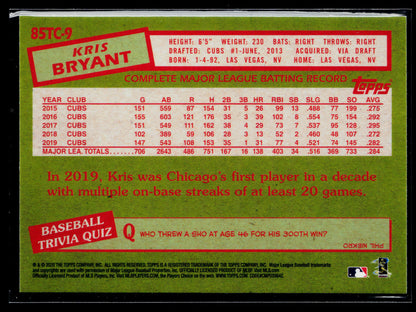 2020 Topps Chrome Kris Bryant 1985 Topps Baseball #85TC-9
