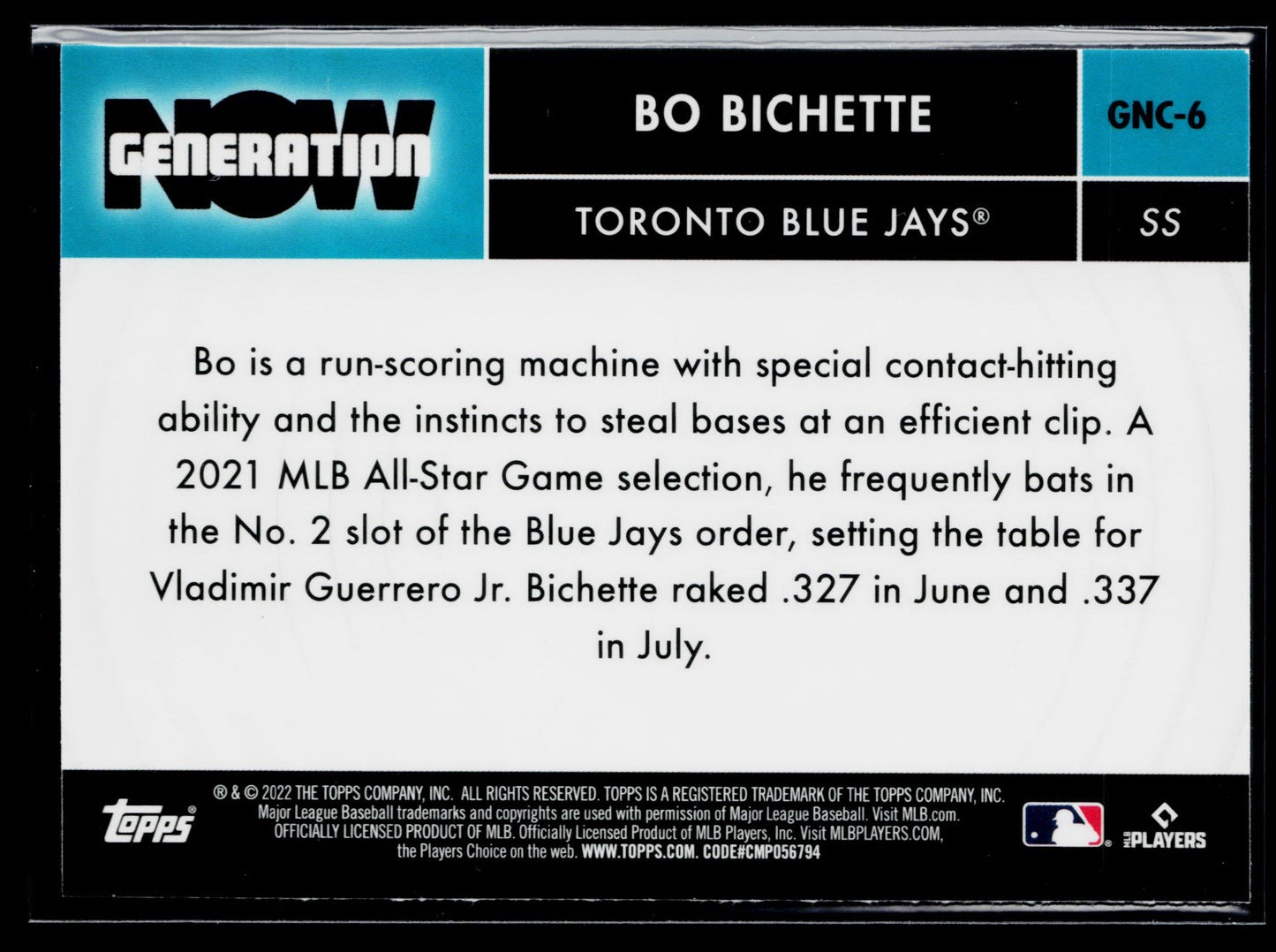 2022 Topps Bo Bichette Generation Now #GN-29