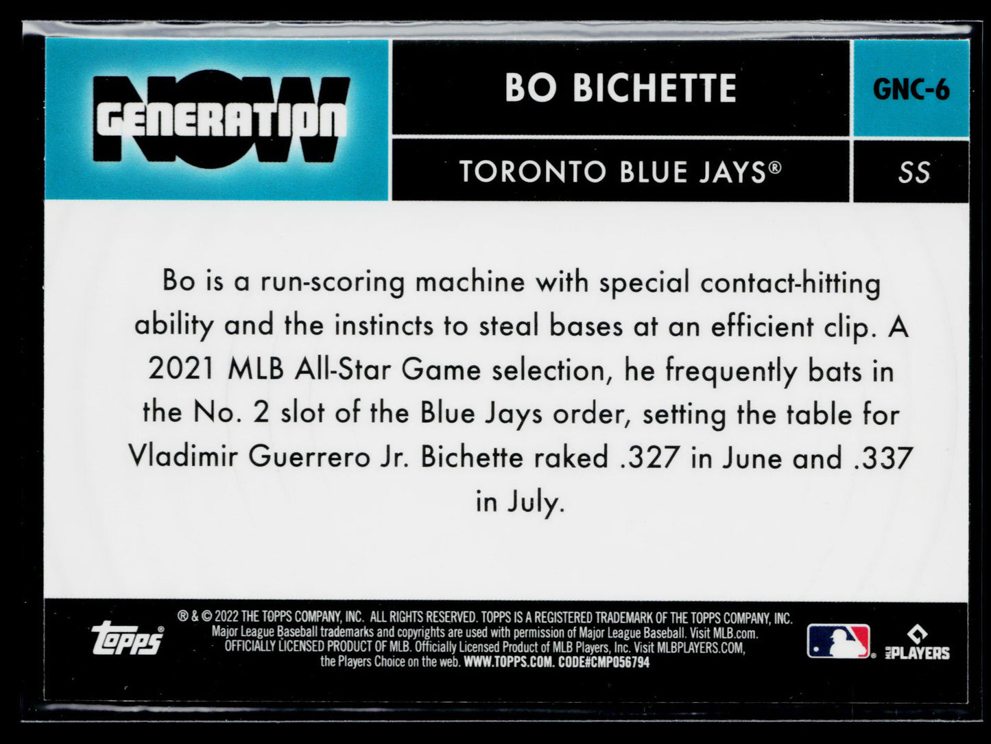 2022 Topps Bo Bichette Generation Now #GN-29
