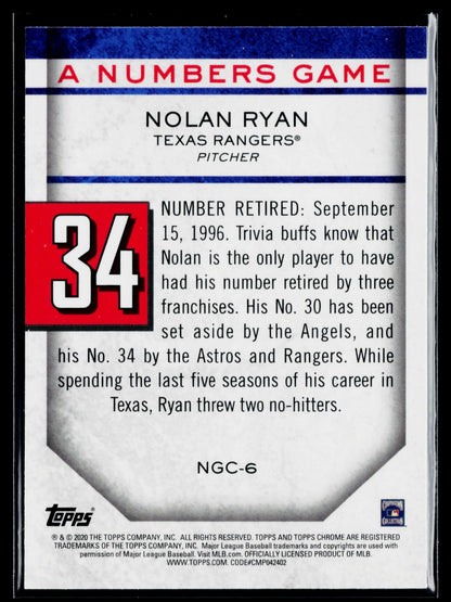 2020 Topps Update Nolan Ryan A Numbers Game Black #/299 #NG-6
