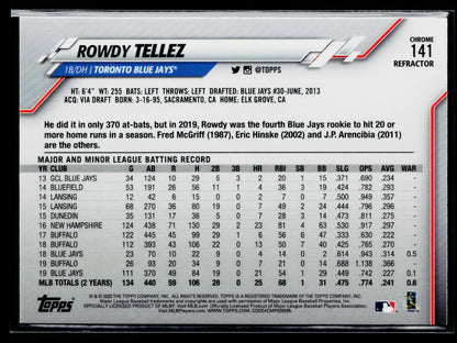 2020 Topps Chrome Rowdy Tellez Sepia Refractor #141