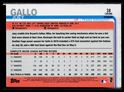 2019 Topps Chrome Joey Gallo Pink Refractor #38