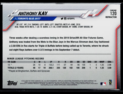 2020 Topps Chrome Anthony Kay Rookie Pink Refractor #120