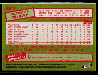 2020 Topps Chrome Brendan McKay 1985 Topps Baseball #85TC-13