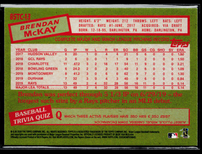 2020 Topps Chrome Brendan McKay 1985 Topps Baseball #85TC-13