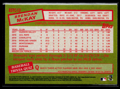 2020 Topps Chrome Brendan McKay 1985 Topps Baseball #85TC-13