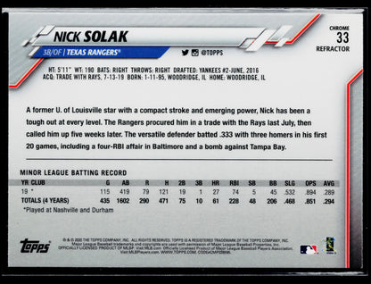 2020 Topps Chrome Nick Solak Rookie Pink Refractor #33